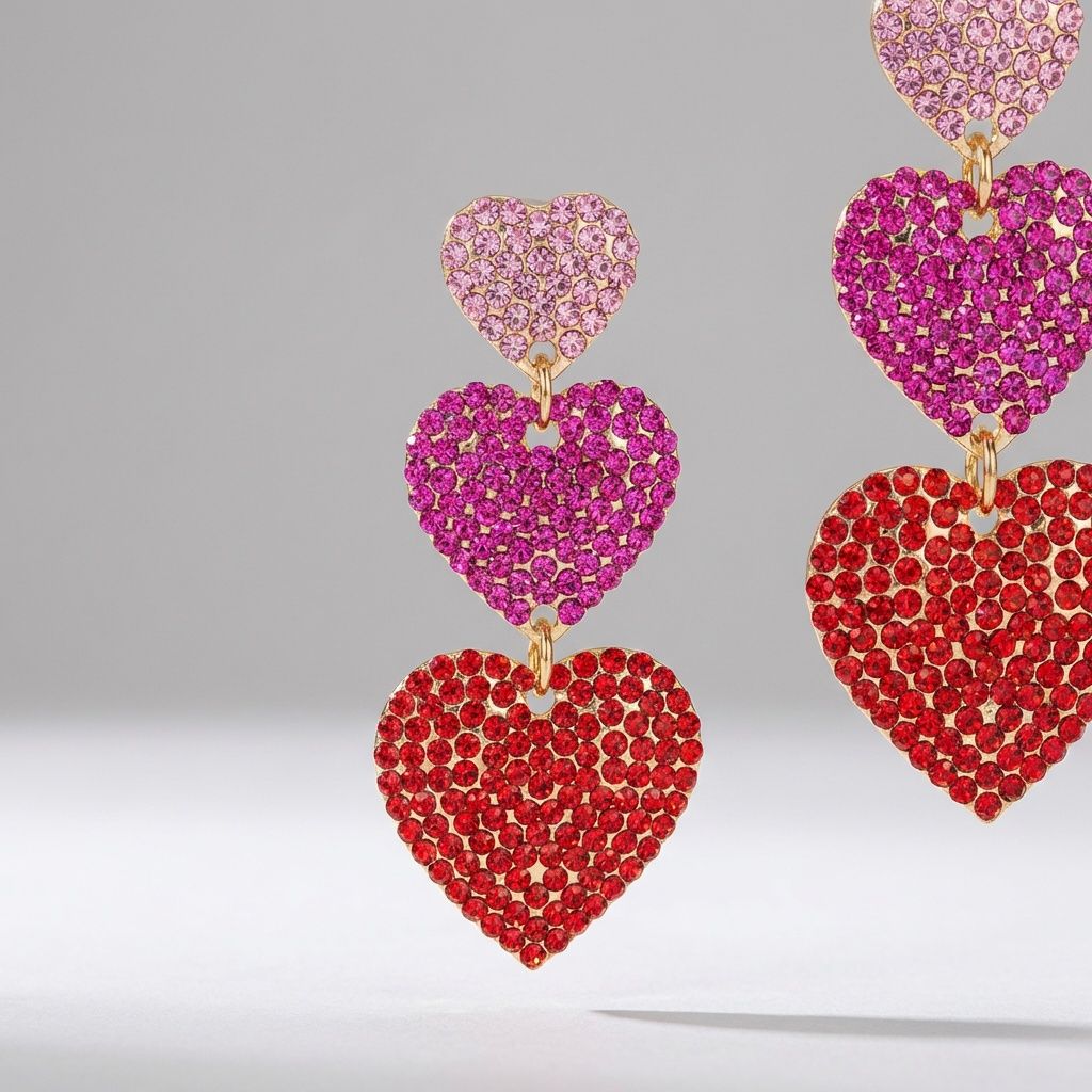 Dangle Multicolor Rhinestone Triple Heart Earrings