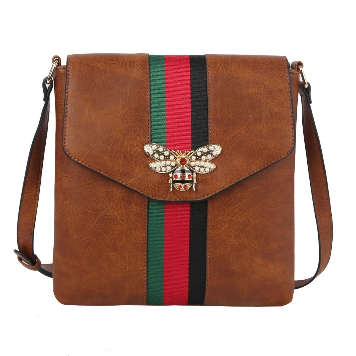 Crossbody Brown Striped Bee Flap Bag