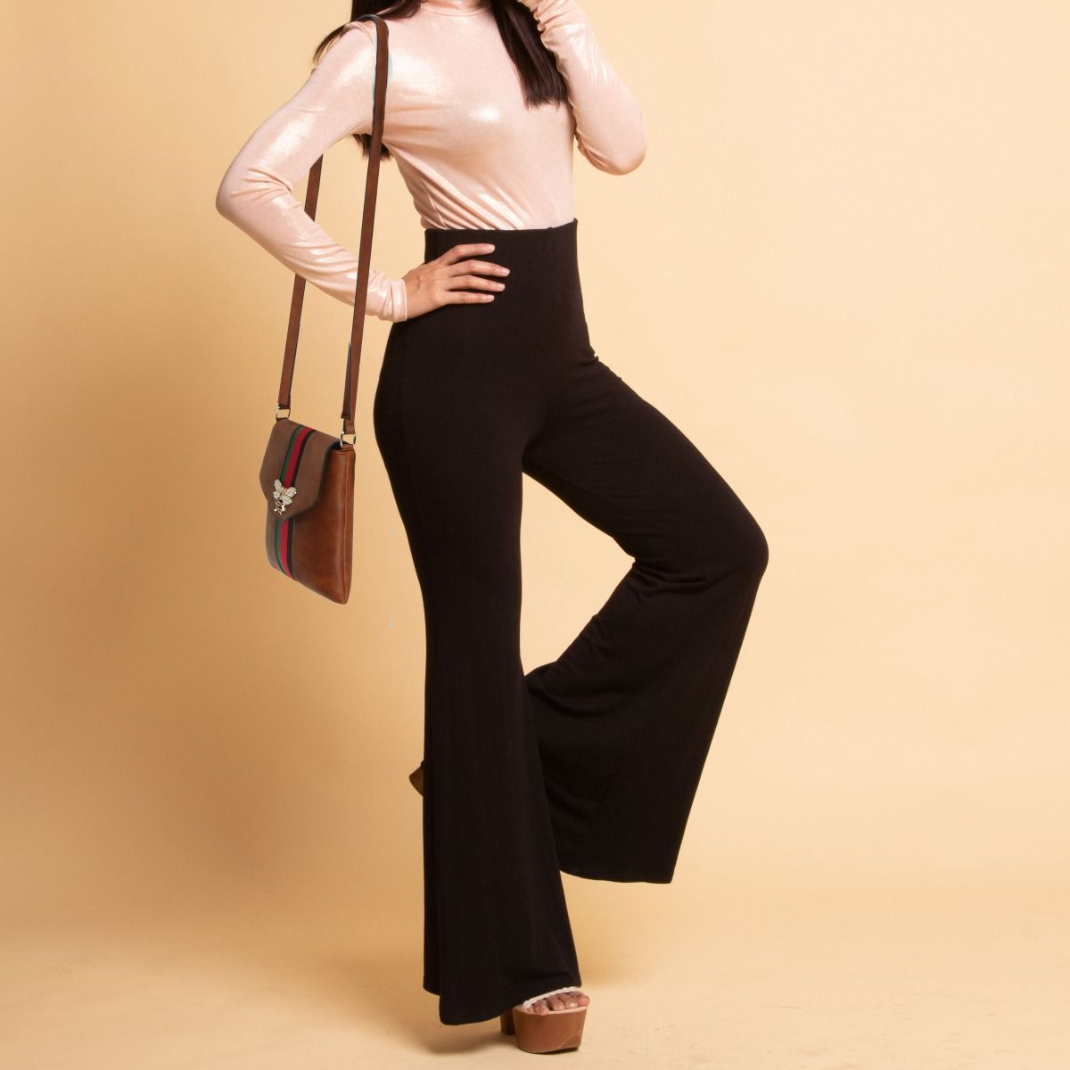Crossbody Brown Striped Bee Flap Bag