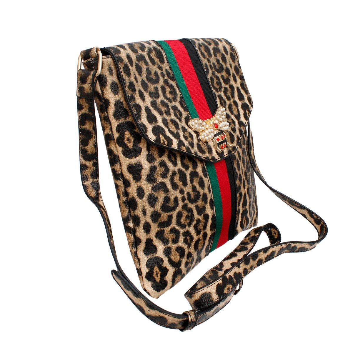 Crossbody Leopard Striped Bee Flap Bag