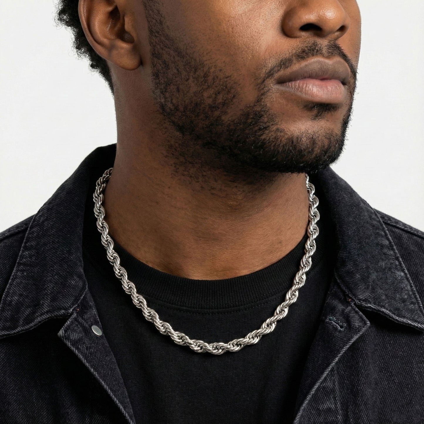 Mens 20in 8mm Stainless Steel Rope Chain