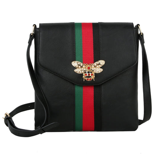 Crossbody Black Striped Bee Flap Bag