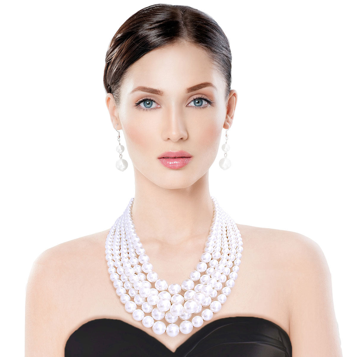 White Multi Strand Pearl Necklace Set