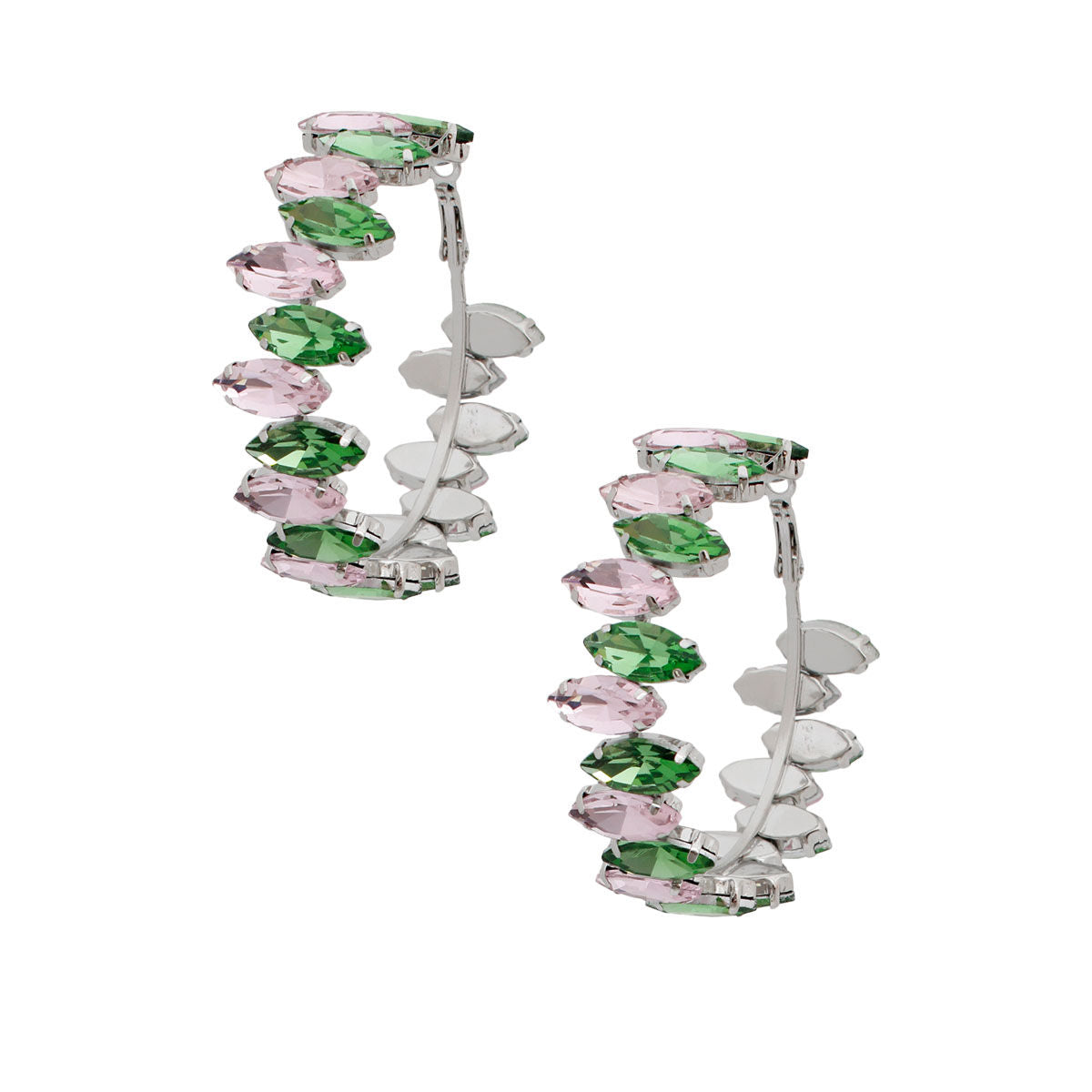 AKA Pink Green Marquise Glass Crystal Hoops