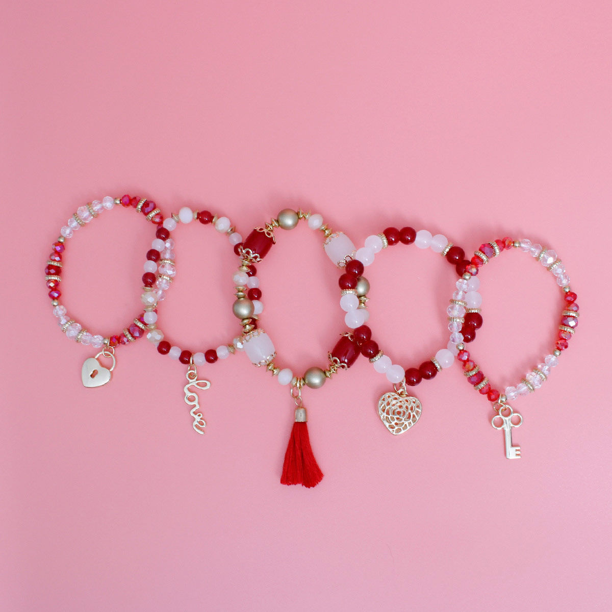 DST Red White Glass Love Bracelets