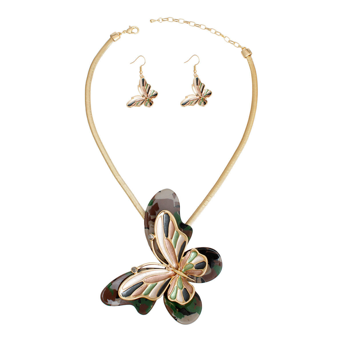 Necklace Camo Butterfly 3D Pendant Set for Women