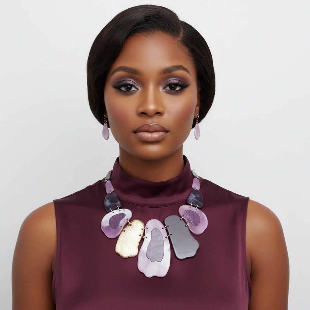 Bib Marbled Purple Link Necklace for Women