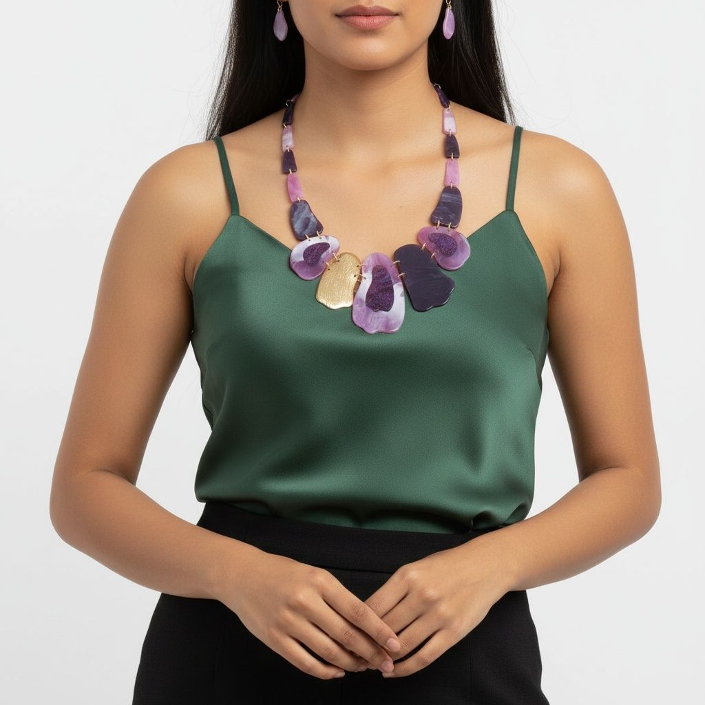 Bib Marbled Purple Link Necklace for Women