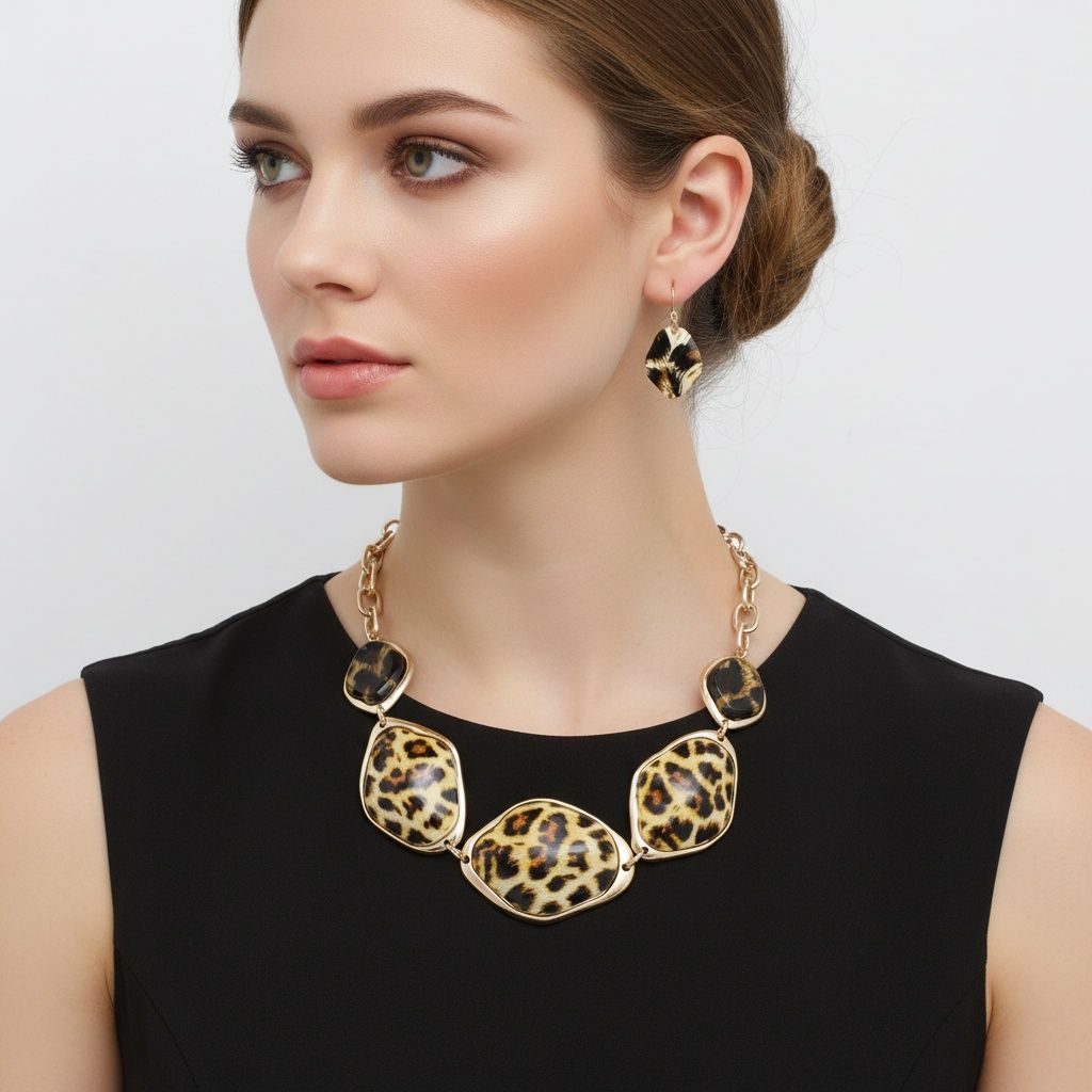 Collar Dimensional Bright Leopard Link Necklace