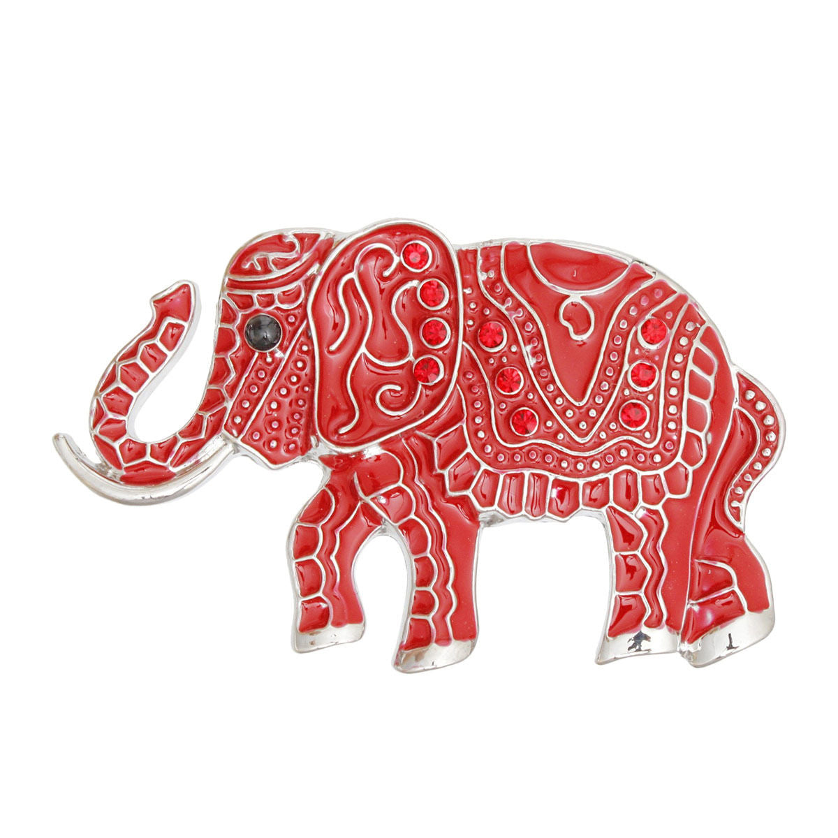 DST Brooch Red Tribal Elephant Magnetic Pin