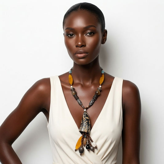 Handcrafted Real Buffalo Horn & Wood Bead Necklace