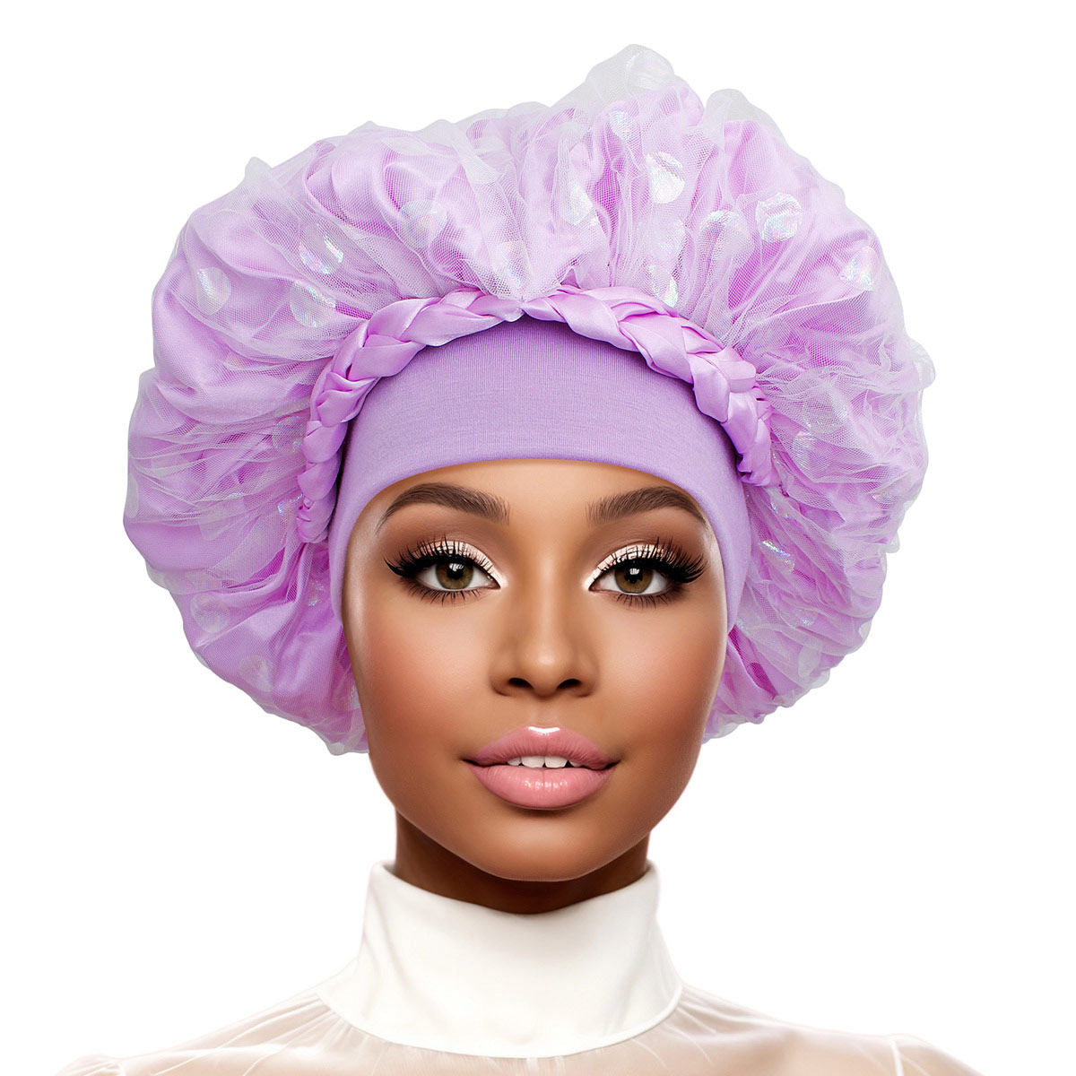 Bonnet Purple Satin Wide Edge Double Layer Women