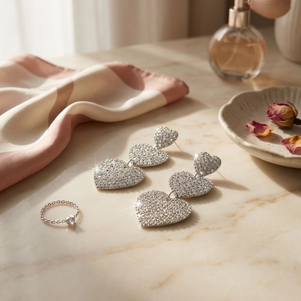 Dangle Silver Rhinestone Triple Heart Earrings