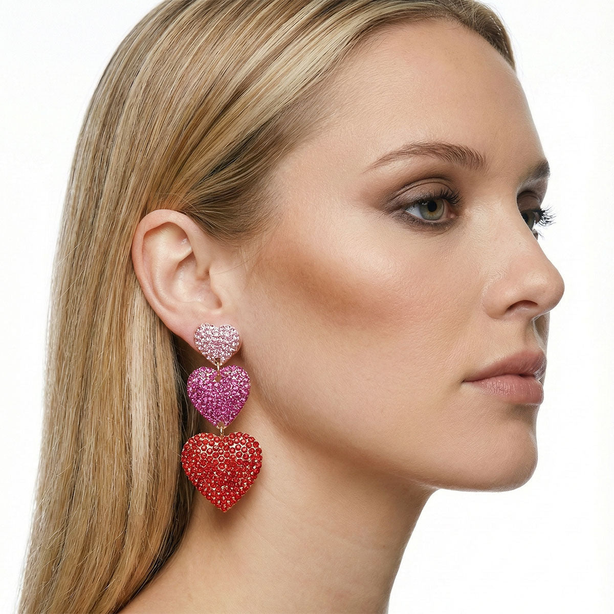 Dangle Multicolor Rhinestone Triple Heart Earrings