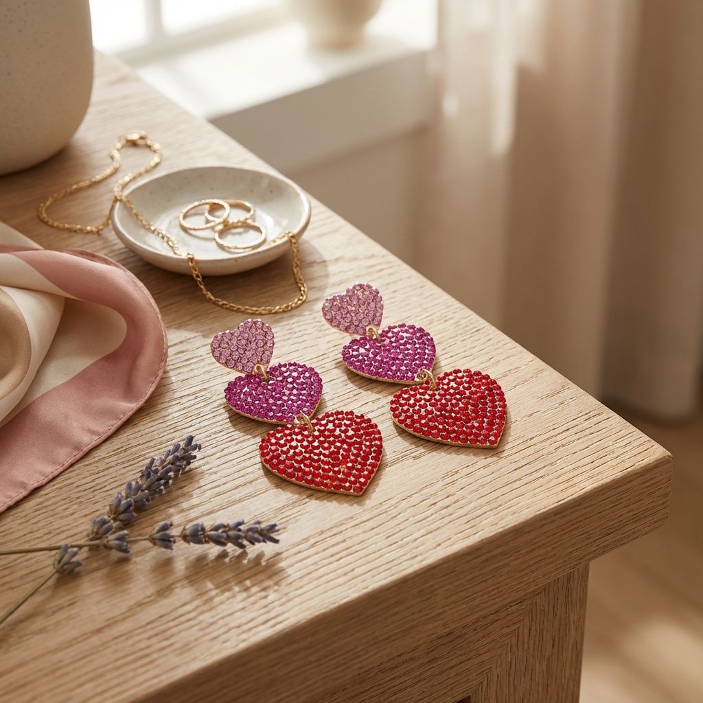 Dangle Multicolor Rhinestone Triple Heart Earrings