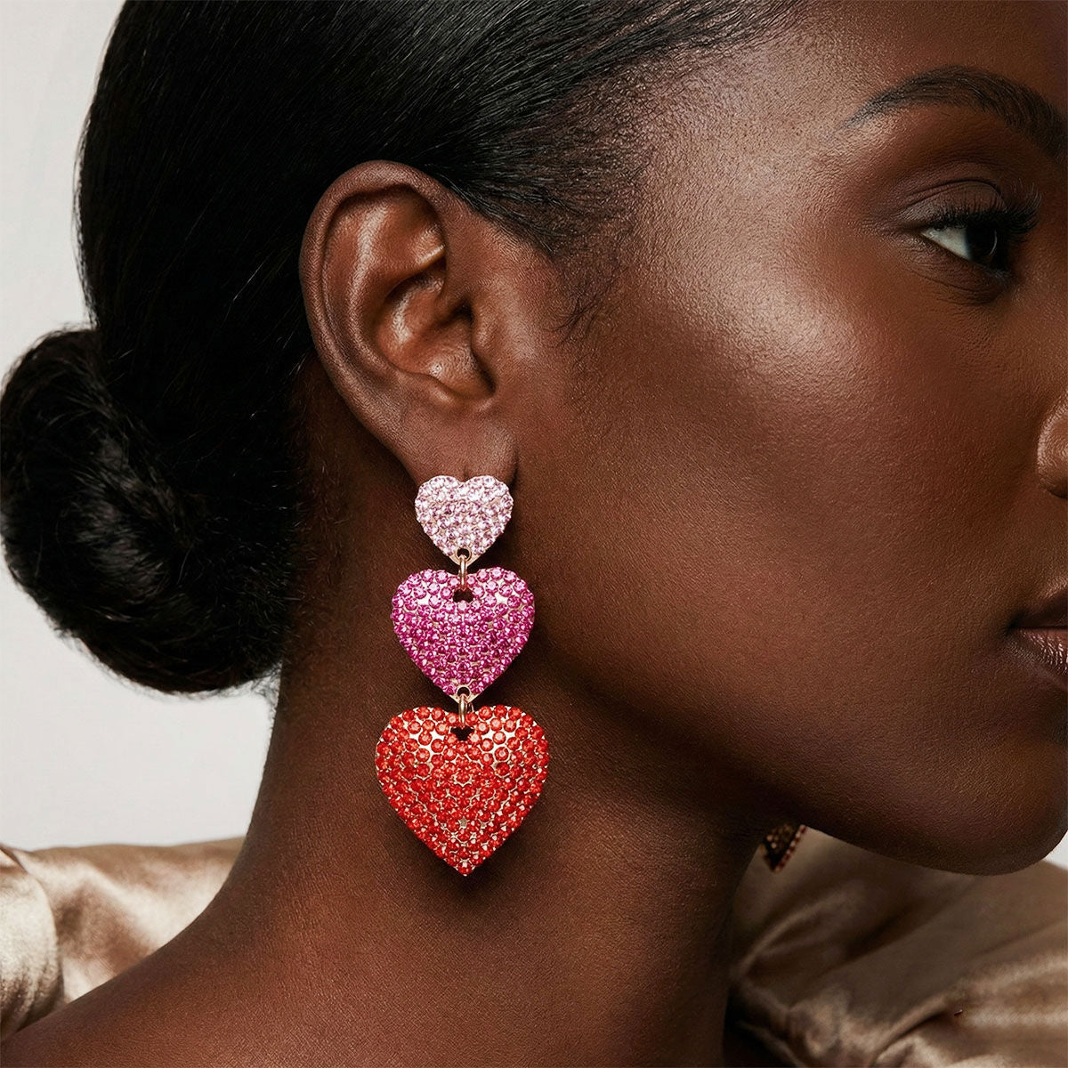 Dangle Multicolor Rhinestone Triple Heart Earrings