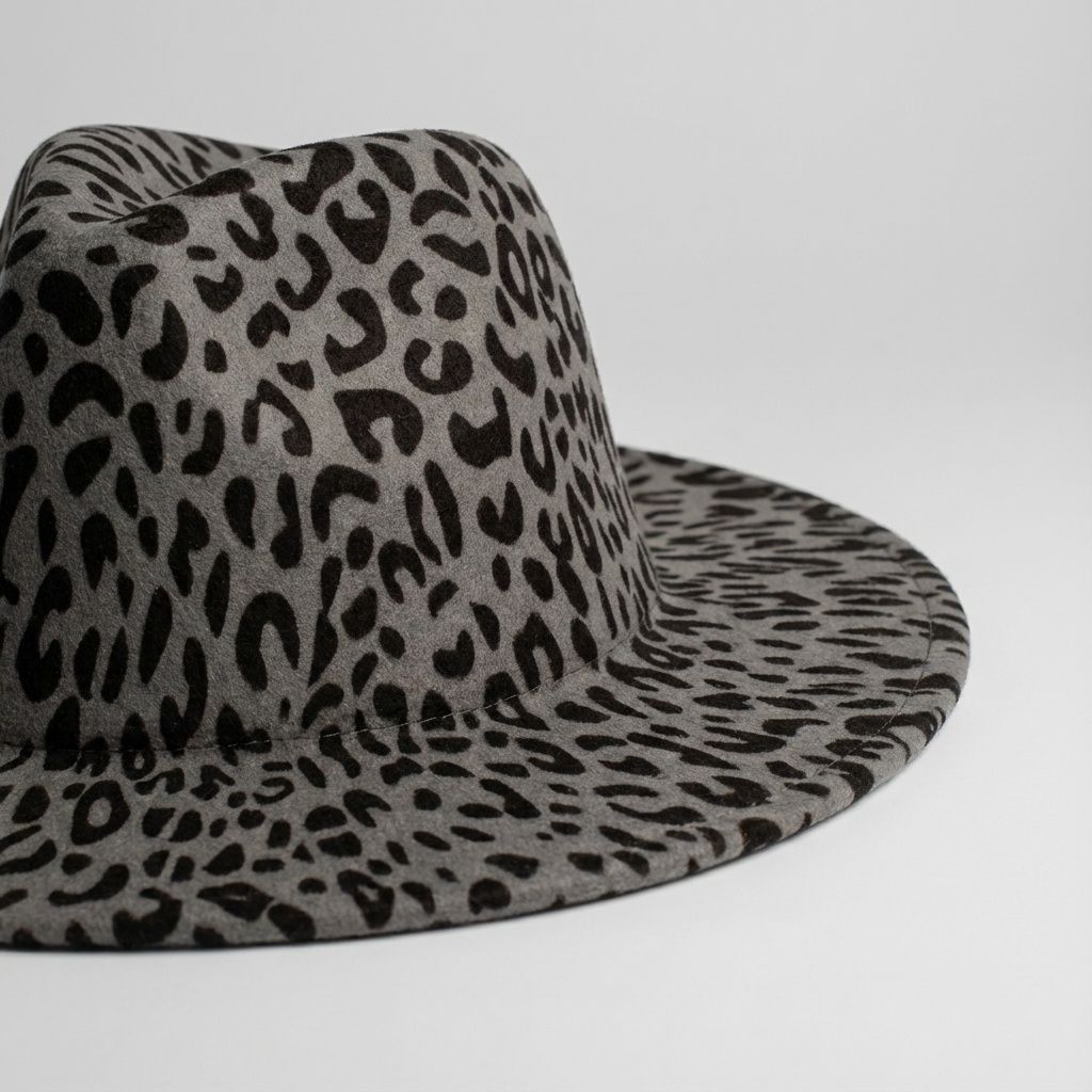 Fedora Gray with Black Leopard Print Hat