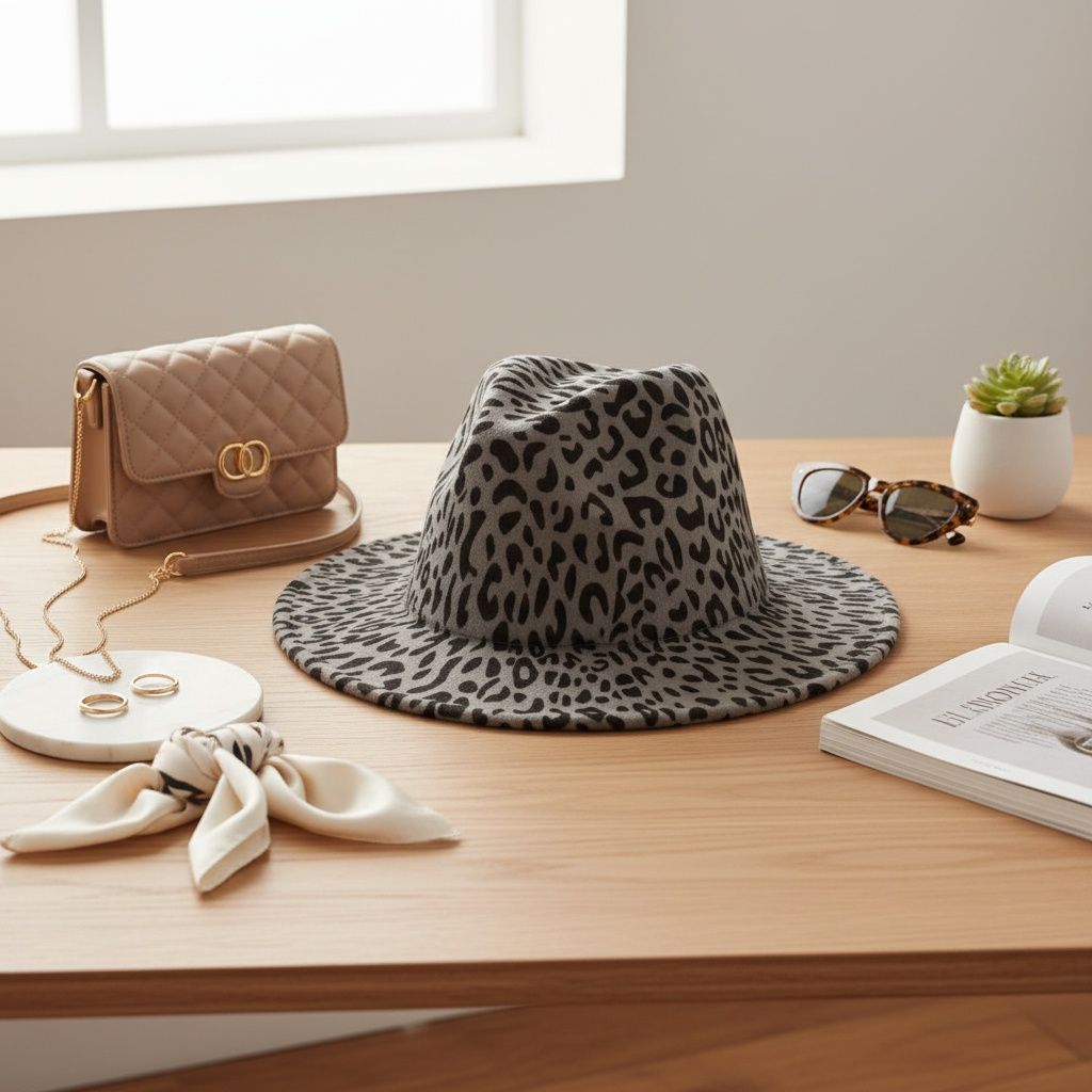 Fedora Gray with Black Leopard Print Hat