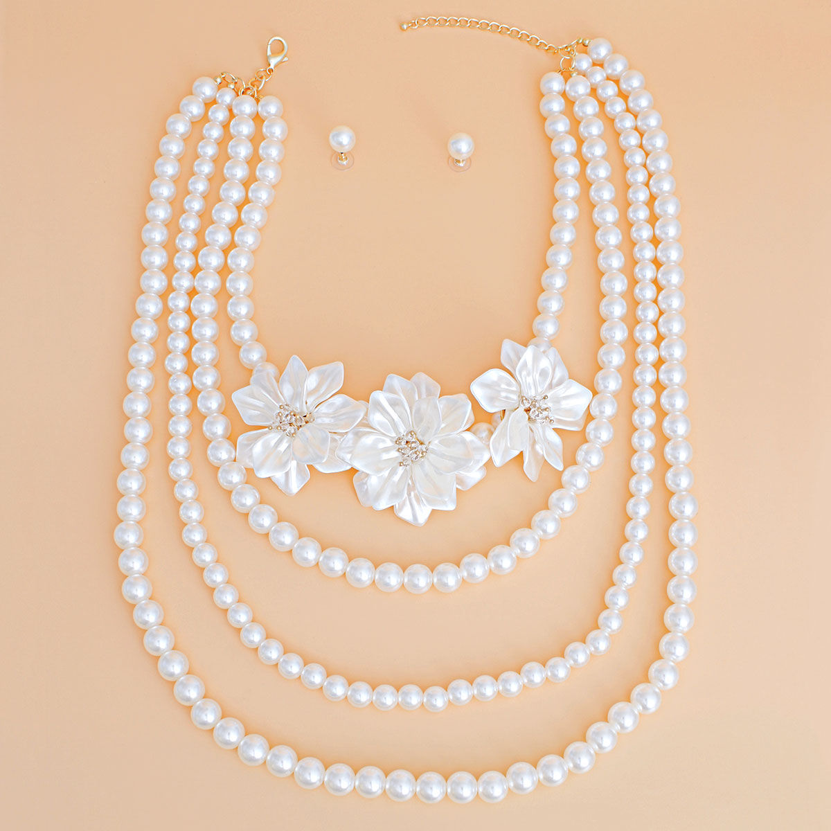 Pearl Necklace Cream Flower 4 Strand Set for Women