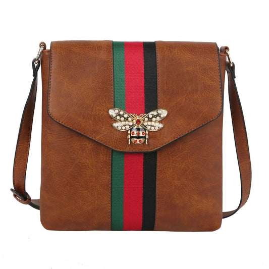 Crossbody Brown Striped Bee Flap Bag