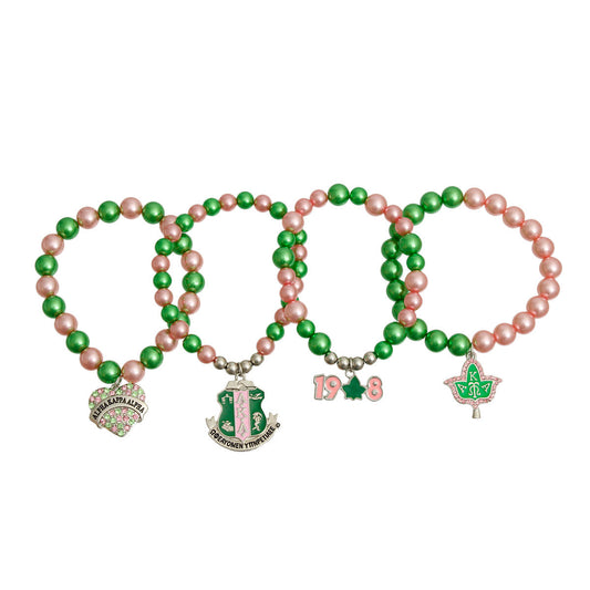 AKA Sorority Inspired Pink Green Pearl Bracelets