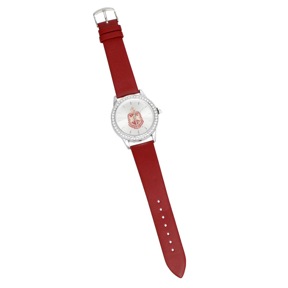 DST Red Leather Silver Sun Cut Dial Watch Women