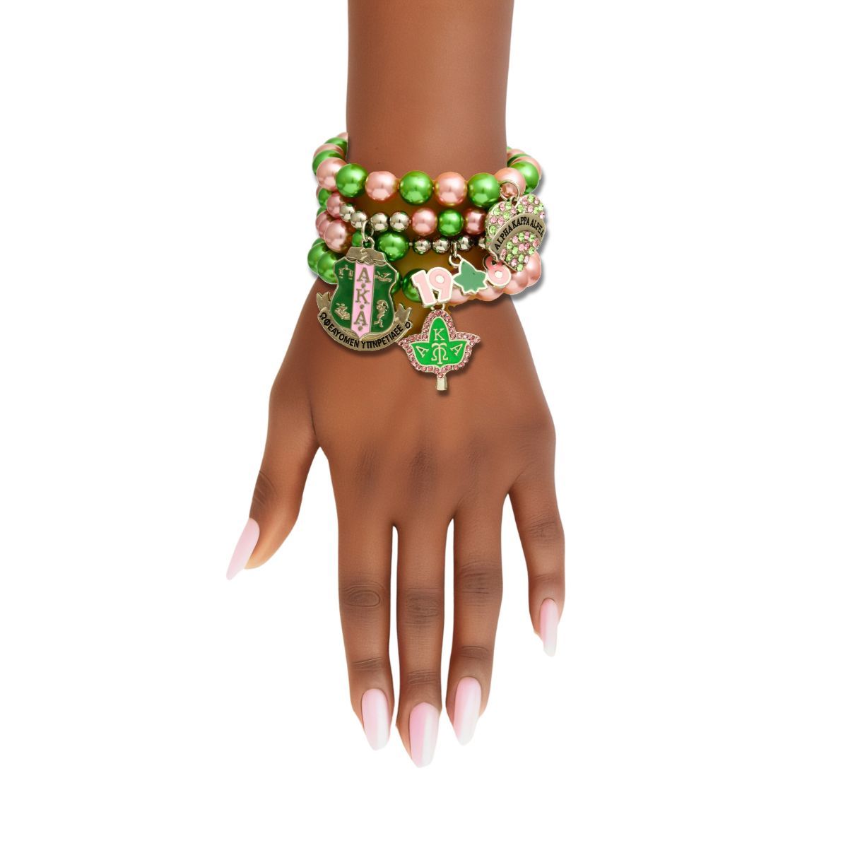 AKA Sorority Inspired Pink Green Pearl Bracelets