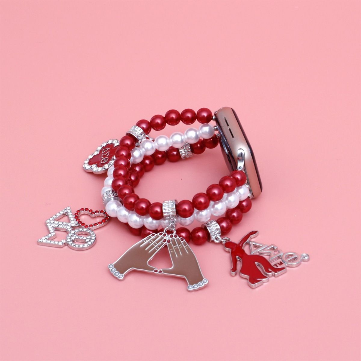 Updated DST Red and White Pearl Charm Watch Band