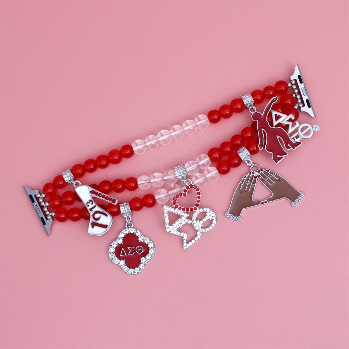 Updated DST Red Clear Glass Bead Charm Watch Band