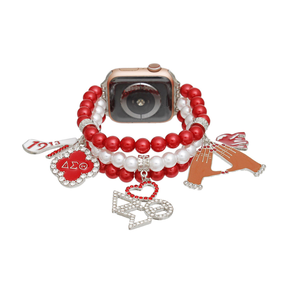 DST Sorority Red White Pearl Watch Band for Women