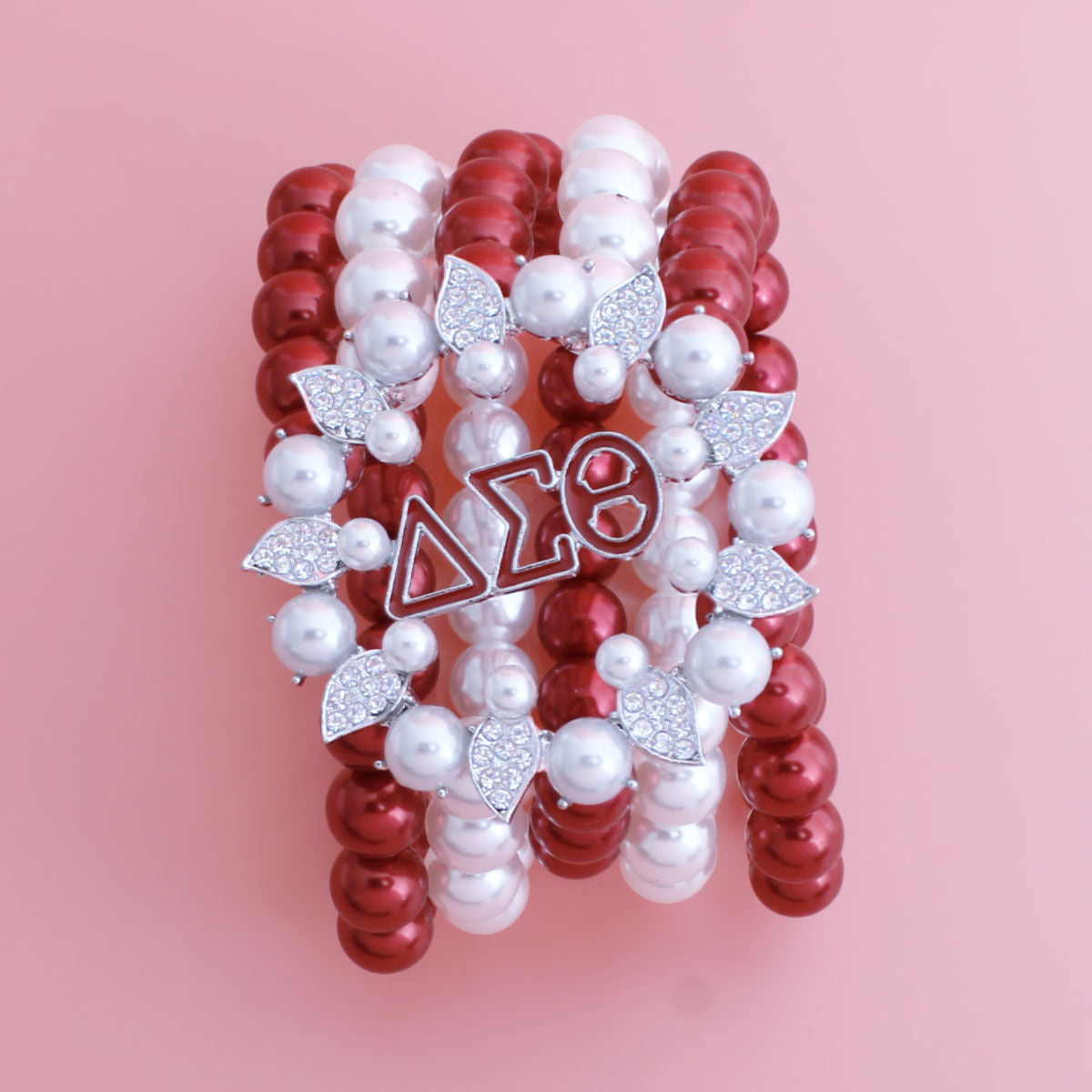 DST Bracelet Red White Pearl Delta 5 Strand for Women