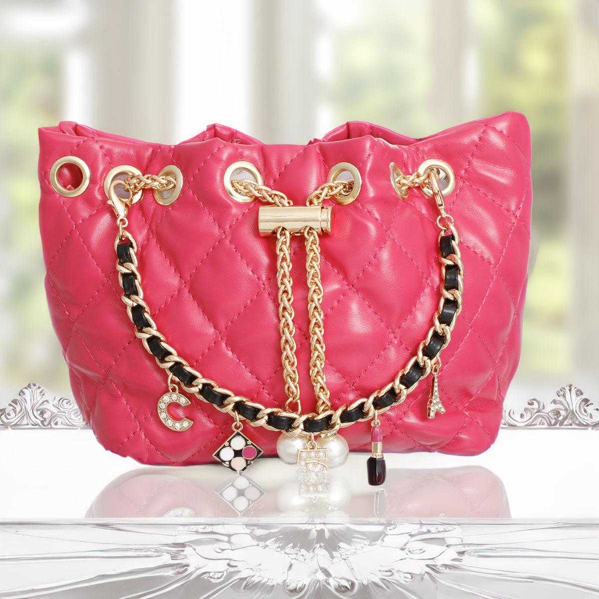 Mini Bucket Red Quilted Parisian Lux Charm Bag