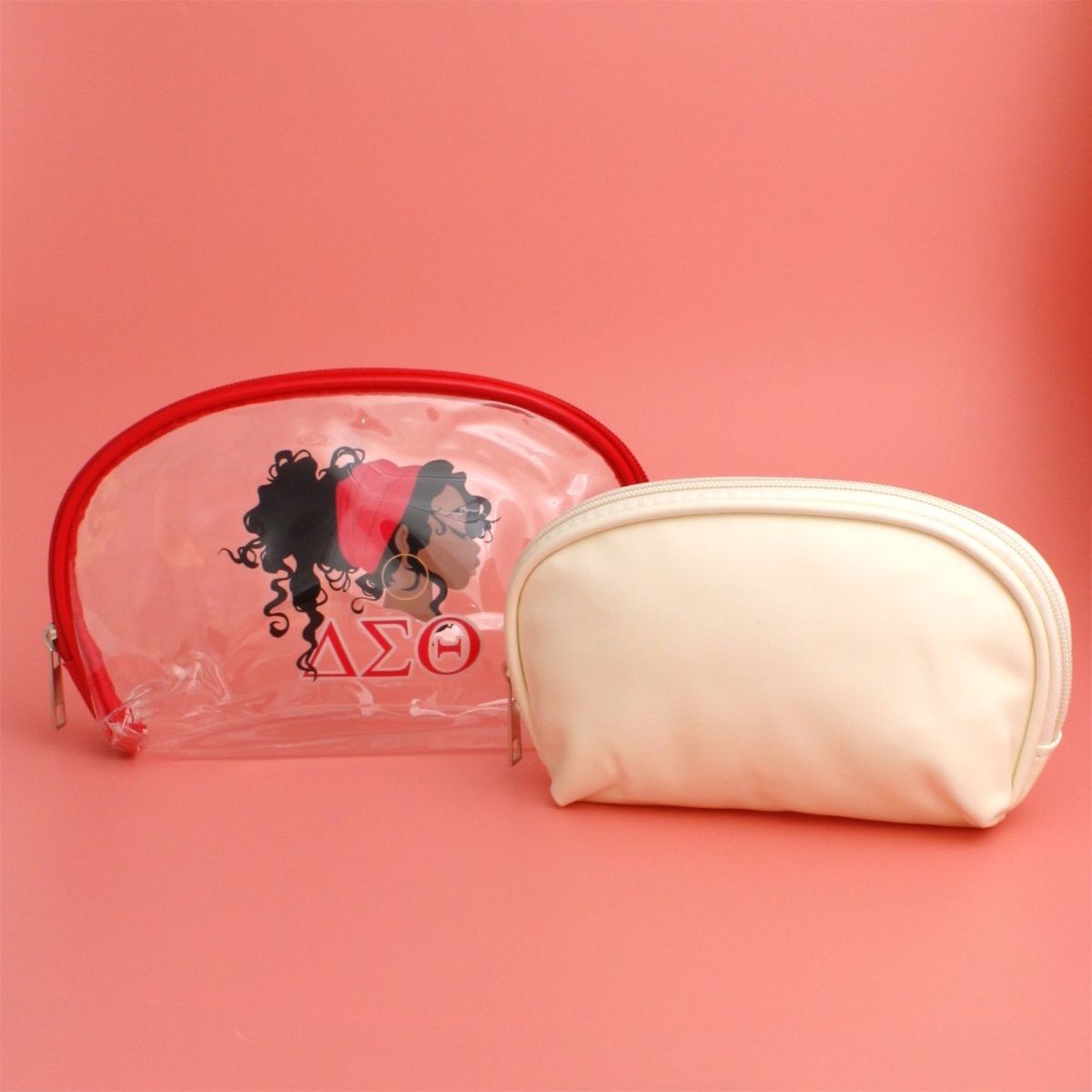 DST Sorority Red and Cream Cosmetic Pouch Set