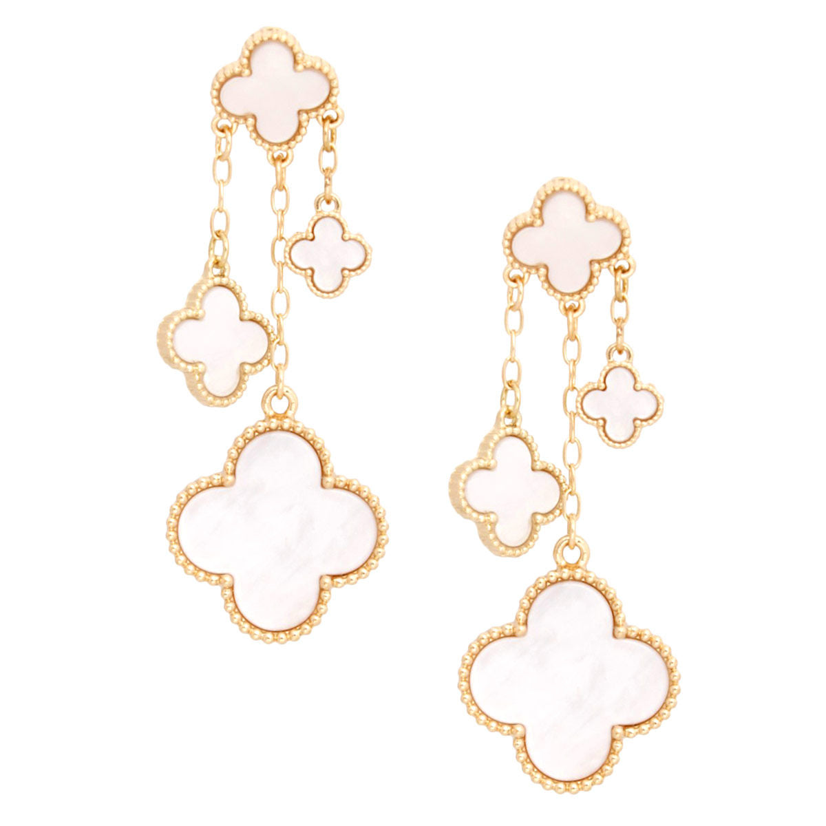 Dangle White Clover Gold Chain Earrings for Women