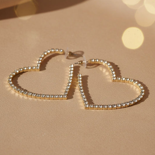 Hoop Sweet Sparkle Gold Heart Rhinestone Earrings
