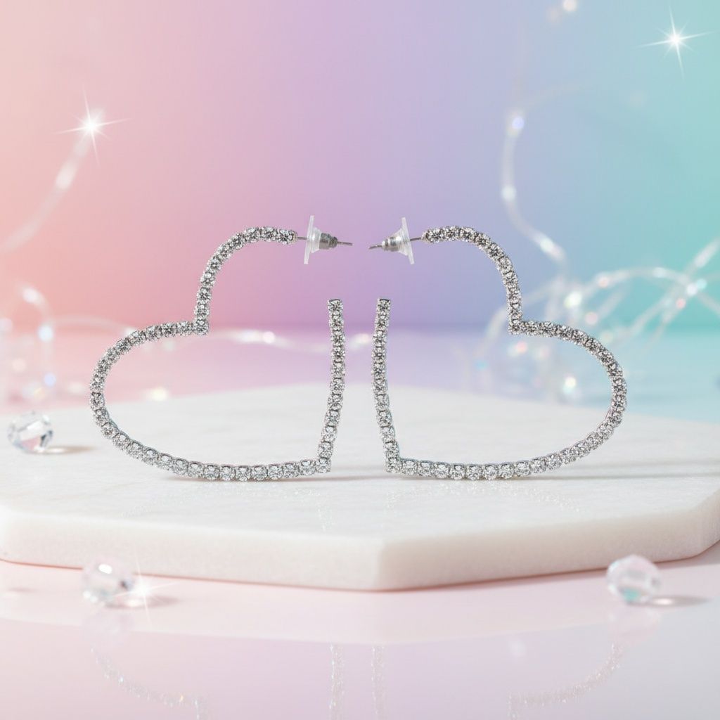 Hoop Sweet Sparkle Silver Heart Stone Earrings