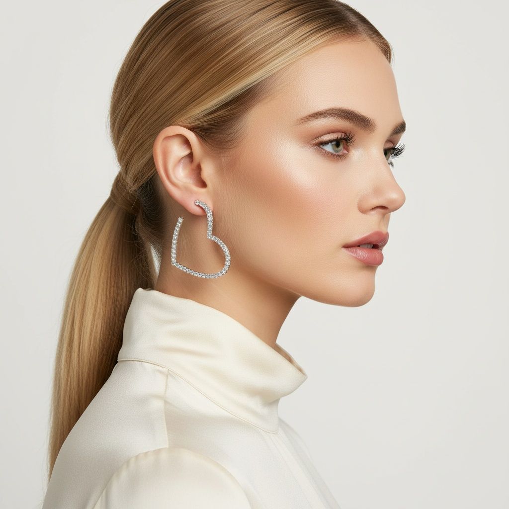 Hoop Sweet Sparkle Silver Heart Stone Earrings