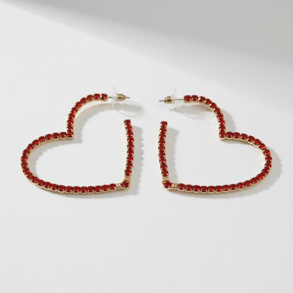 Hoop Sweet Sparkle Red Heart Rhinestone Earrings