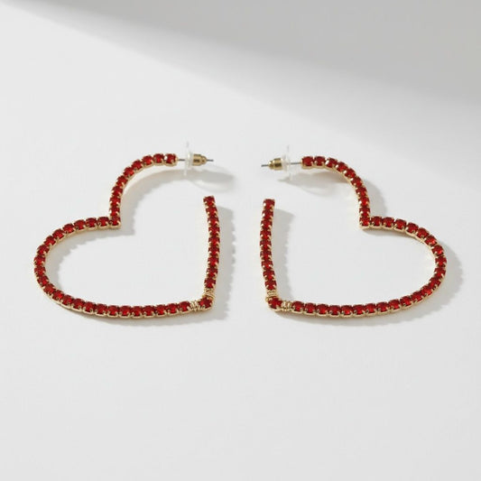 Hoop Sweet Sparkle Red Heart Rhinestone Earrings