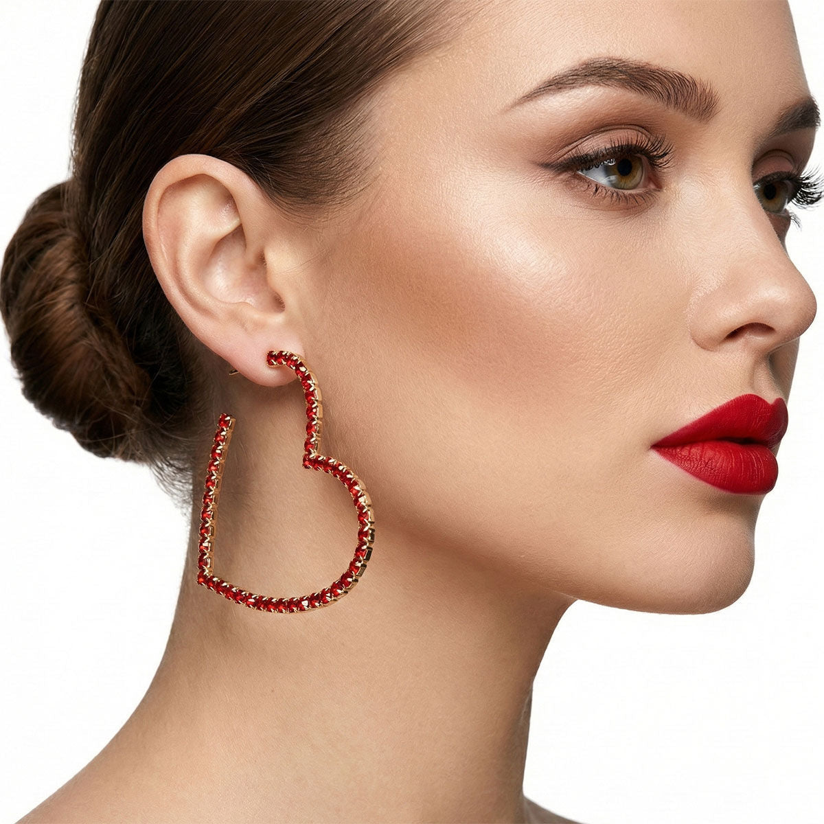 Hoop Sweet Sparkle Red Heart Rhinestone Earrings