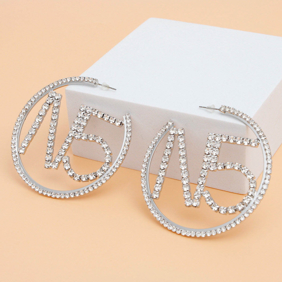 Hoops Silver Pave Rhinestone N5 Earrings for Women