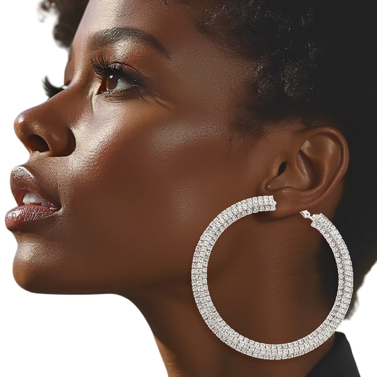 Hoops Iced Silver Stacked 80mm Earrings for Women