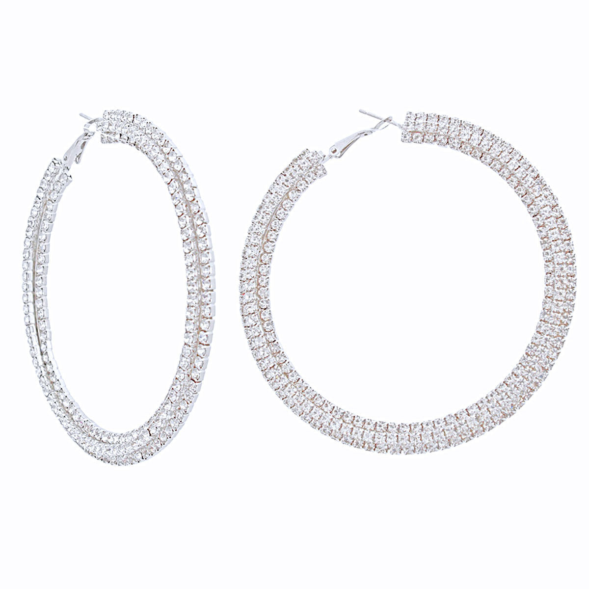 Hoops Iced Silver Stacked 80mm Earrings for Women
