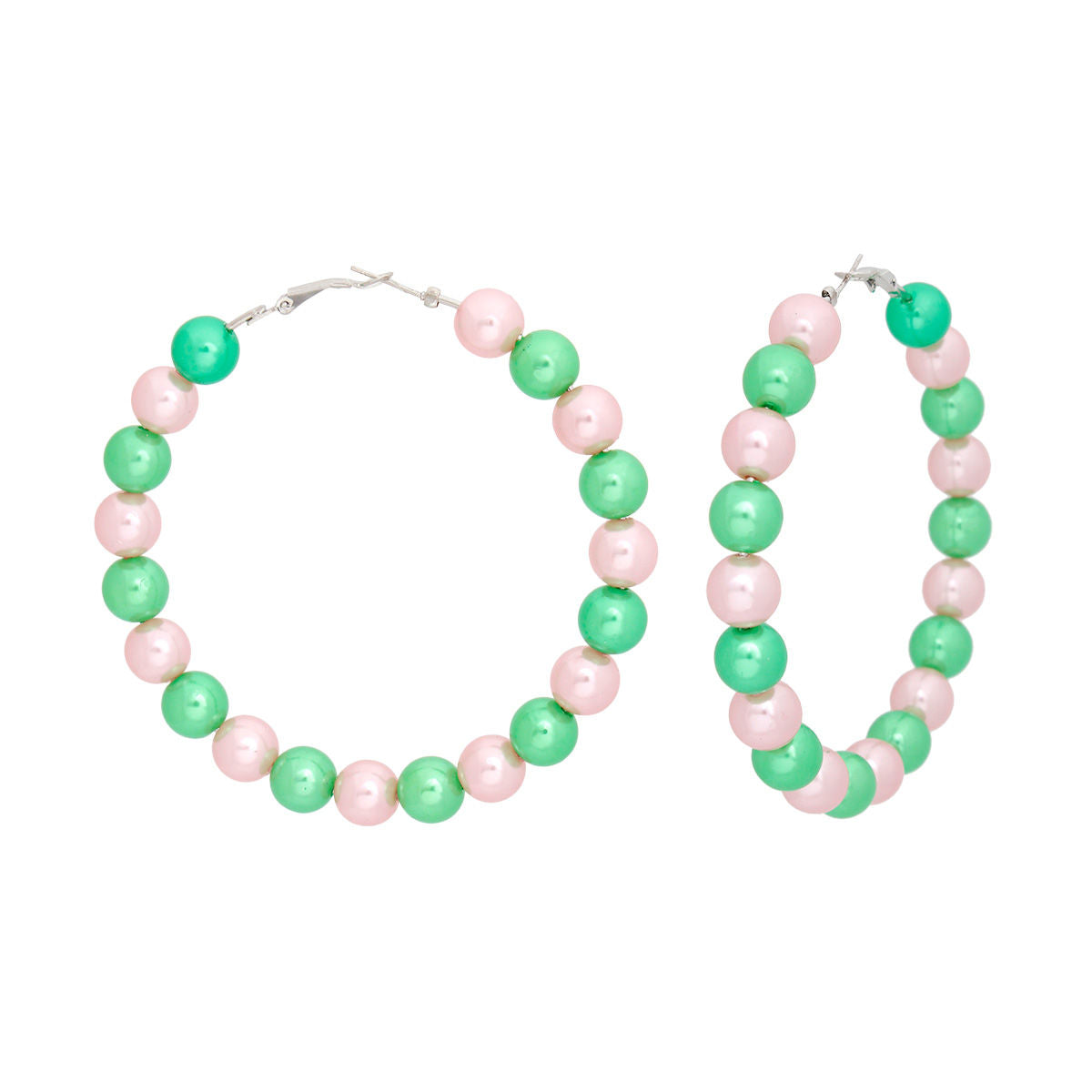 AKA Sorority Pink Green Pearl Hoops for Women