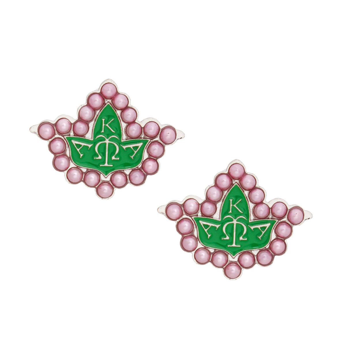 AKA Sorority Pink Pearl Green Ivy Leaf Studs