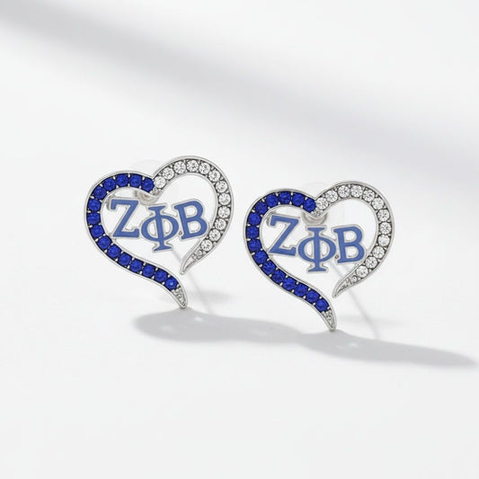 ZPB Sorority Heart Blue Clear Bling Stud Earrings