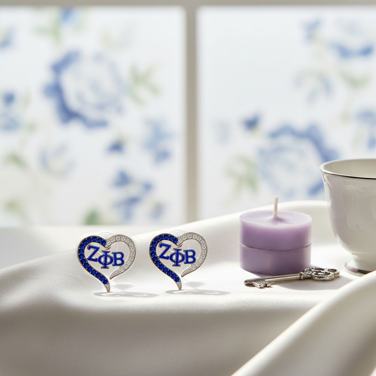ZPB Sorority Heart Blue Clear Bling Stud Earrings