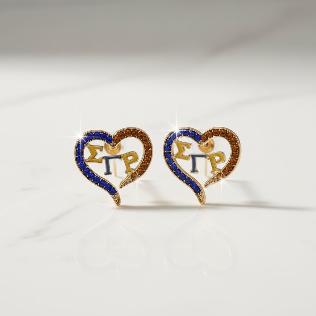 SGRHO Sorority Heart Blue Gold Bling Stud Earrings