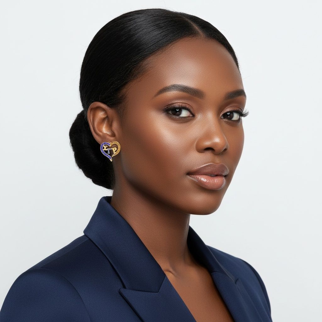 SGRHO Sorority Heart Blue Gold Bling Stud Earrings