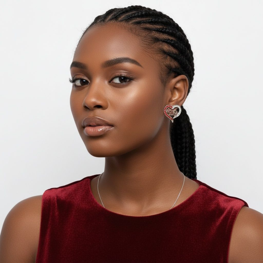 DST Sorority Heart Red Clear Bling Stud Earrings